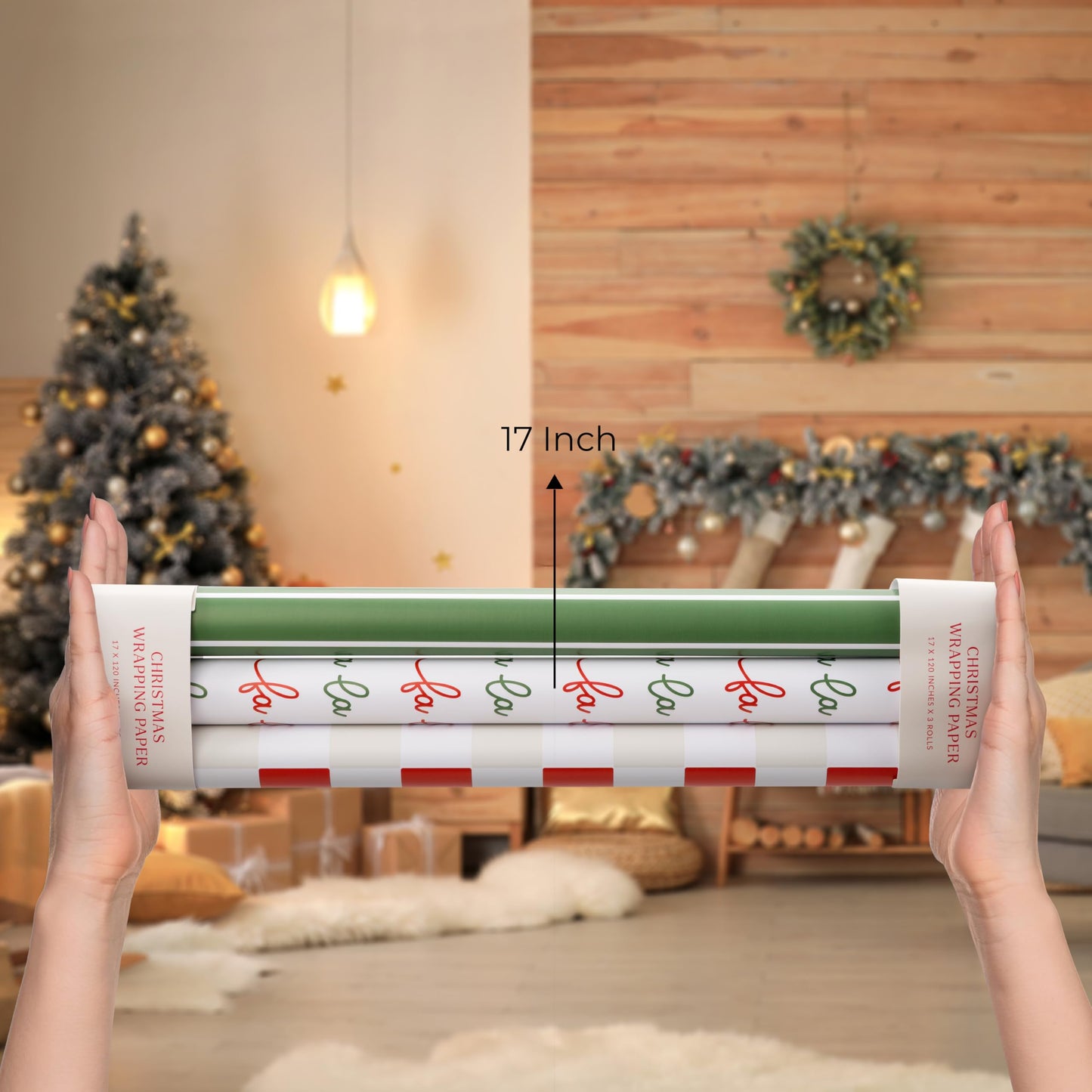 Beautiful Christmas Gift Wrapping Paper Rolls For Small & Medium Size Gifts - Set of 3 Quality Paper Rolls With Cute Designs - Add a Touch of Magic to Every Gift You Wrap - 17 in x 120 in Per Roll