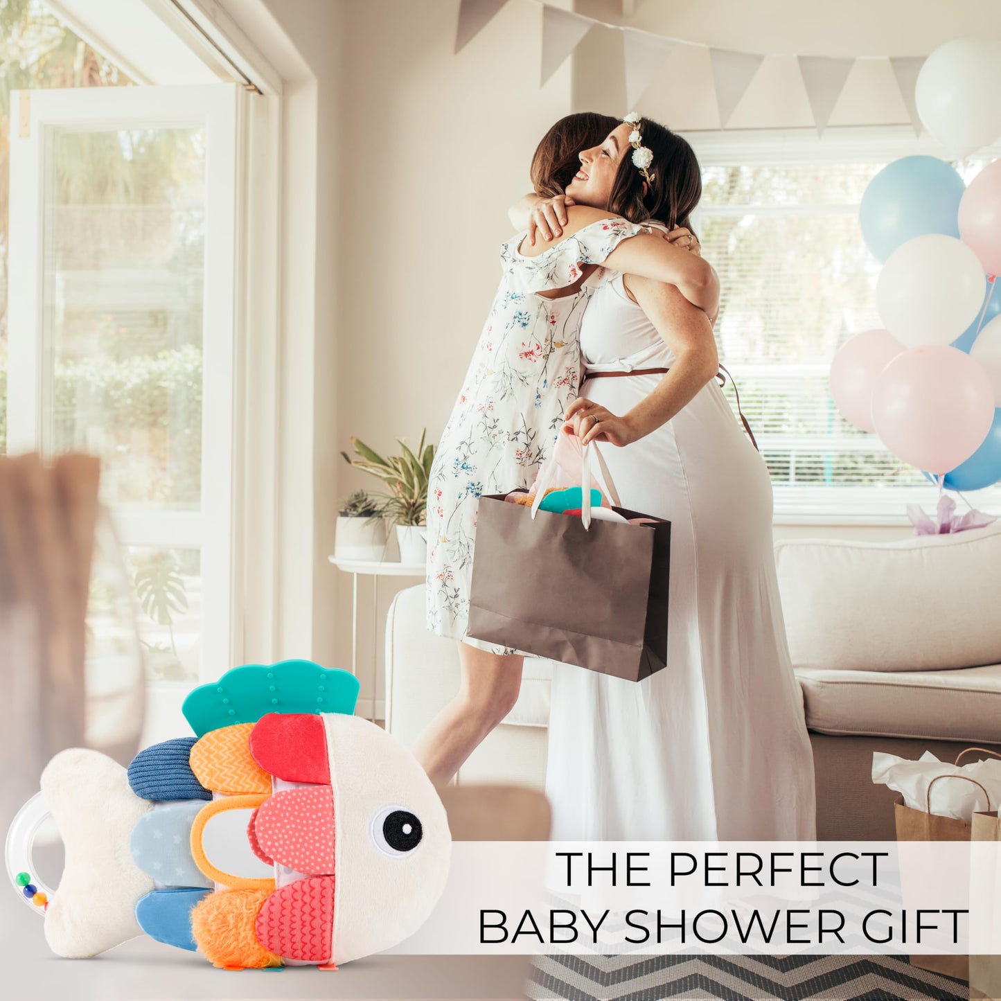 Soft Baby Sensory Toy with Tummy Time Mirror - Entertaining Fish Toy for Infants 0-6, 3-6, 6-12 Months with Rattle & Crinkle Paper - Perfect Montessori for Baby Showers & as Newborn/Infant Gift