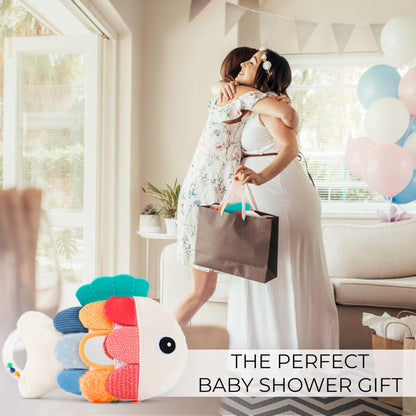 Soft Baby Sensory Toy with Tummy Time Mirror - Entertaining Fish Toy for Infants 0-6, 3-6, 6-12 Months with Rattle & Crinkle Paper - Perfect Montessori for Baby Showers & as Newborn/Infant Gift