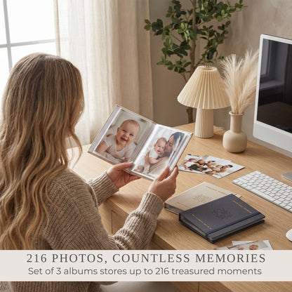 Beautiful Photo Album Set of 3 For 4x6 Photos - Safely Holds Up To 216 Pictures of Unique Memories - The Perfect Small Photo Book Set To Store All Pictures of Treasured Family, Baby or Wedding Moments