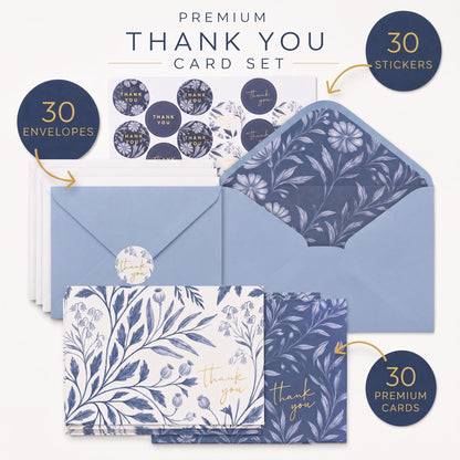 ZICOTO Beautiful Thank You Cards Set of 30 with Envelopes and Stickers