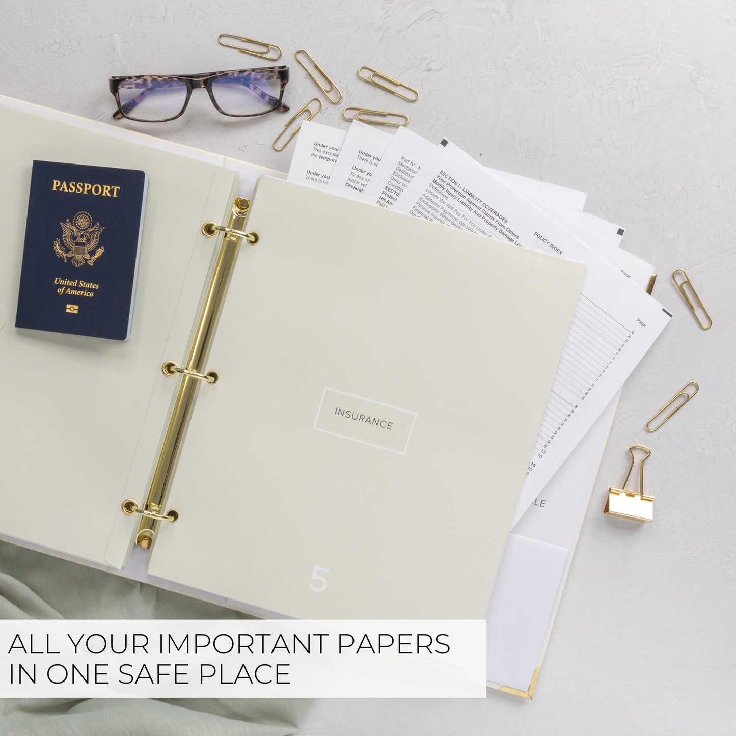 Aesthetic Document Organizer Folio - Linen Cover Life and Family Emergency Binder - Perfect Files Organizer for Your Important Documents, Birth Certificates, Passports, Social Security Cards, Photo