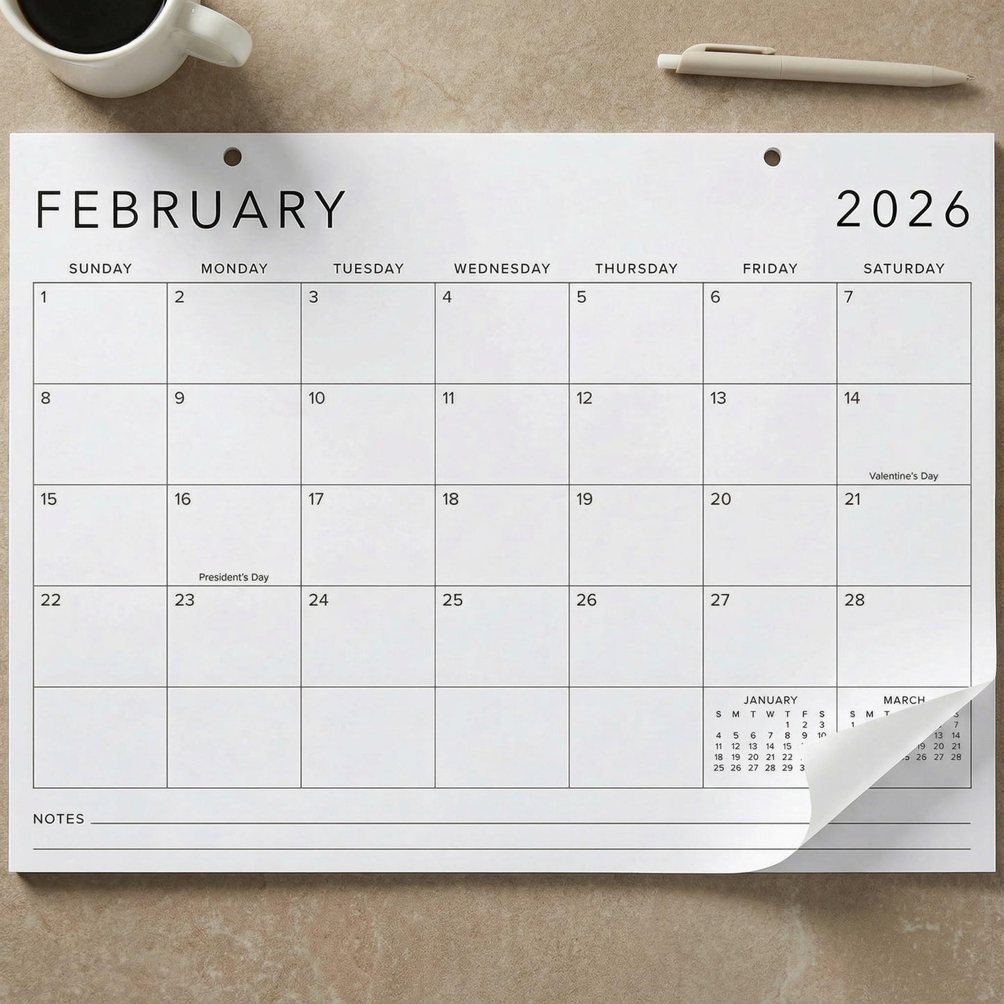 Aesthetic 2026 Desk Calendar 16" x 12" - Runs From January 2026 Until July 2027 - Large Minimalistic Office Desktop/Wall Calendar Pad for Easy Organizing