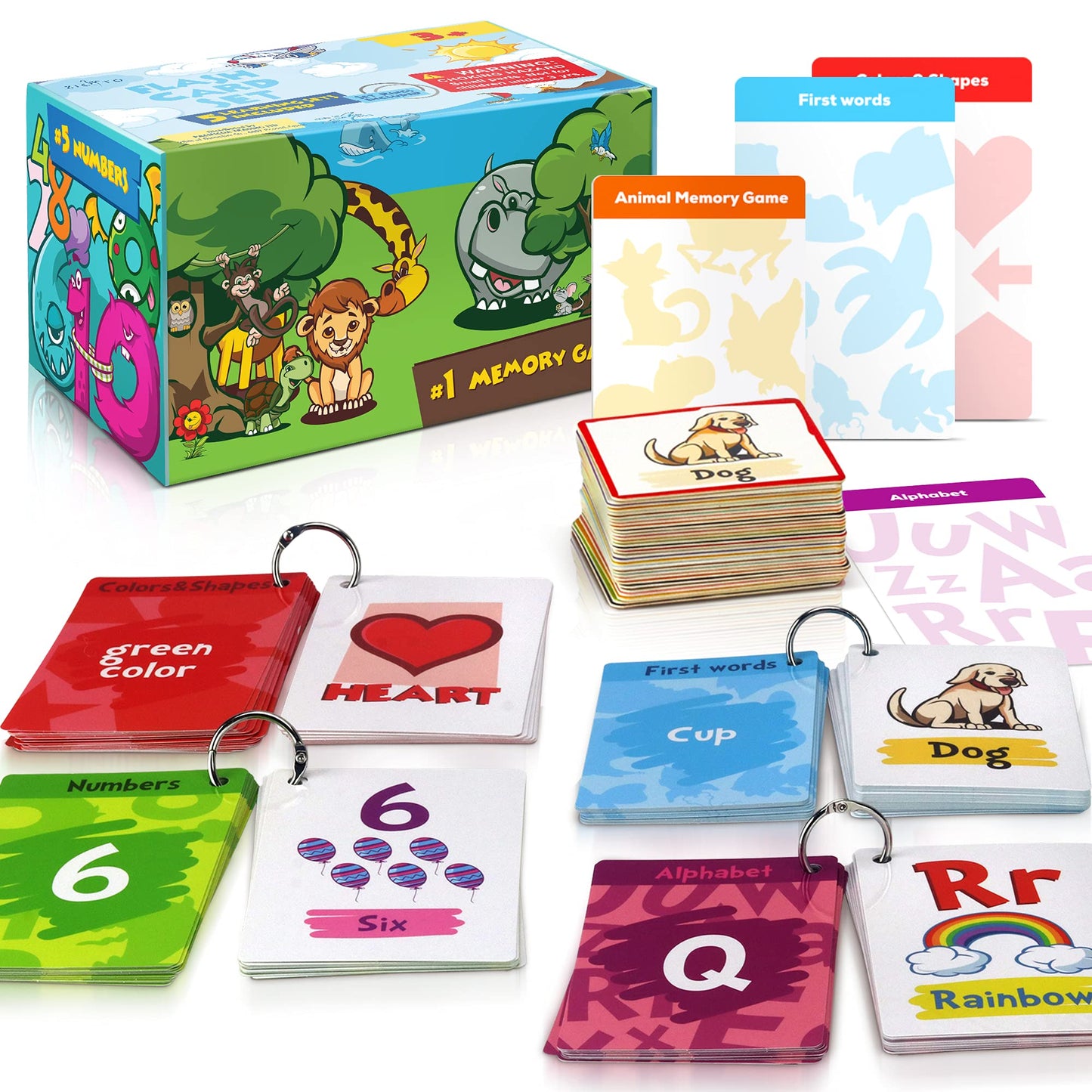 Simplified Flash Cards for Toddlers - 5X Fun Learning Flashcard Sets for Kids - Homeschool Learning Toy for Pre K - K - ABC Alphabet, Numbers, First Words, Colors, Shapes & Memory/Matching Game