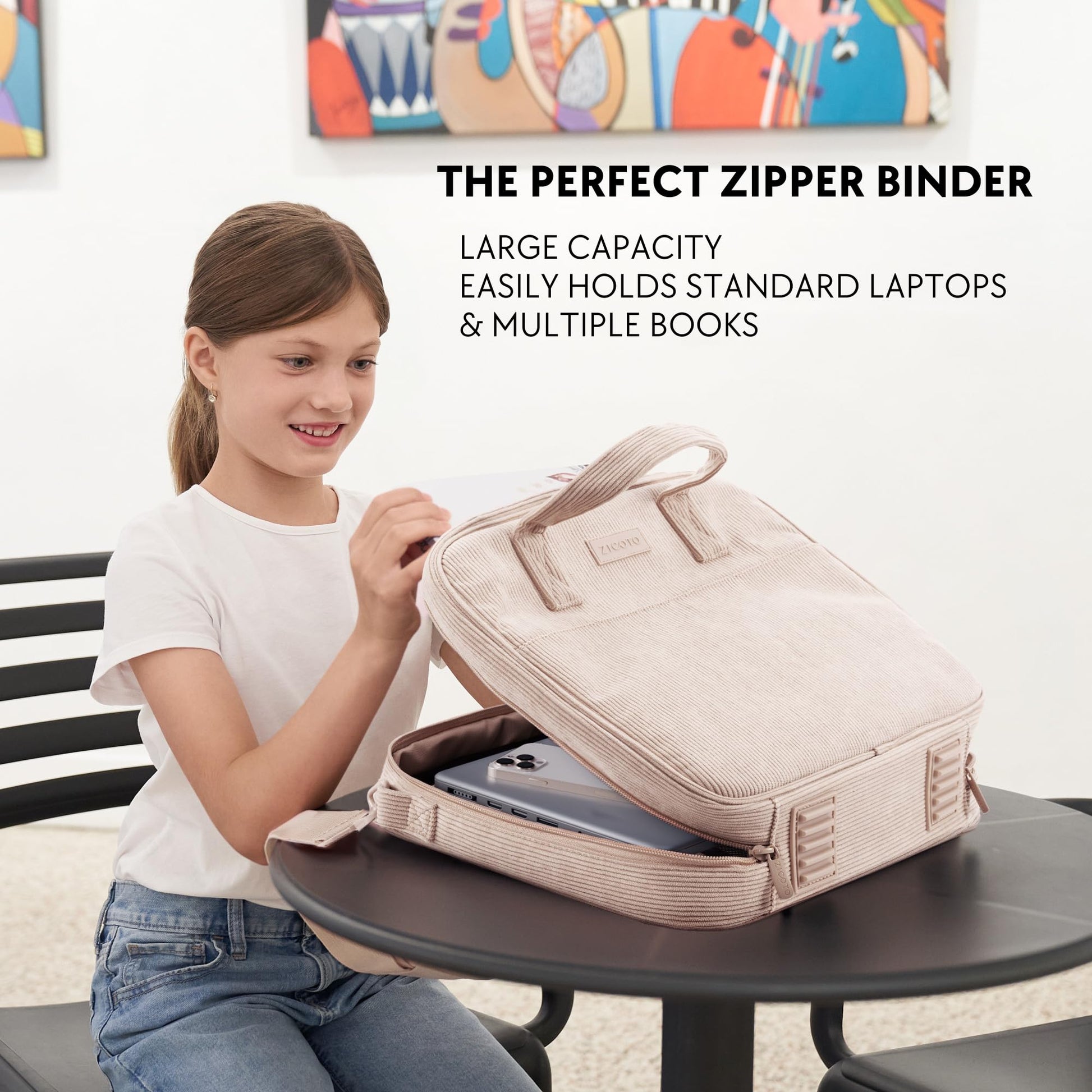 Sturdy 3-Ring Zipper Binder with Shoulder Strap for School – Beautiful 2-Inch Zip-Up Binder with Extra Pockets Holds 500 Sheets, Books & Laptop – Easy-to-Carry Trapper Keeper Made of Premium Fabric