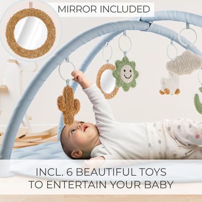Beautiful Baby Play Gym and Tummy Time Mat - Soft Cotton Mat with 6 Cute Toys Creates The Perfect Activity Area for Your Girl/Boy - Stylish Infant Floor Playmat Fits Nicely with Any Playroom Decor
