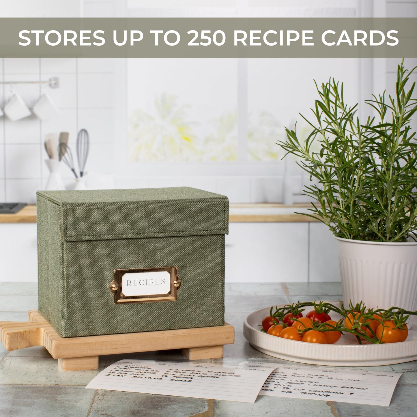 ZICOTO Beautiful Linen Recipe Box - Fits 4x6 inch Recipe Cards to Organize Up to 250 Recipes - Sturdy Card Holder and Great Gift for Any Kitchen - Cards Not Incl.