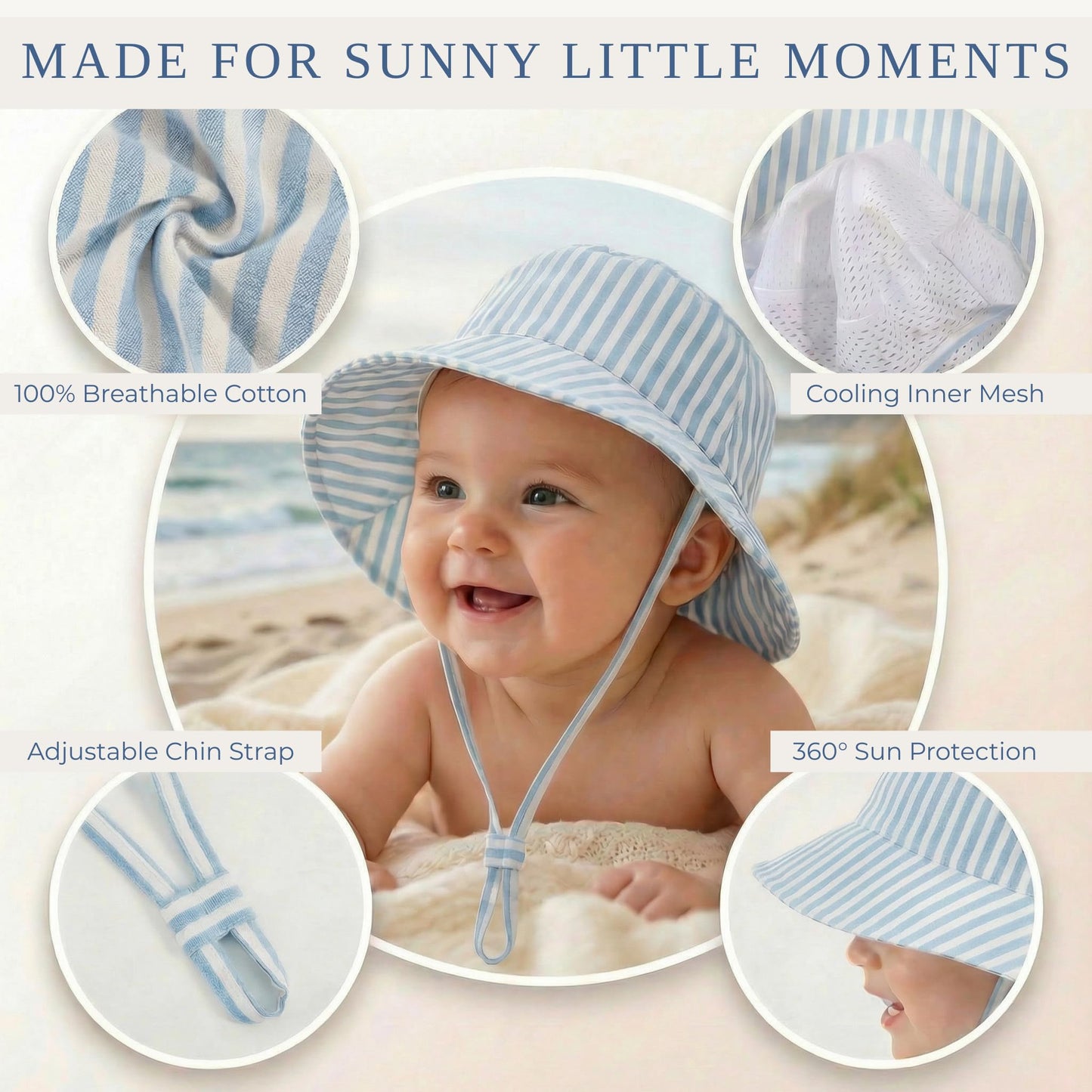 Beautiful Baby Sun Hat 0-6 Months - Adjustable Toddler Hat with UPF 50+ Sun Protection - Cute Kids Bucket Hat for Beach