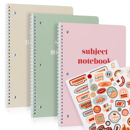 ZICOTO Aesthetic Spiral Subject Notebook Set of 3 For School or College - The Perfect 8" x 10.5" College Ruled Notebook with Premium Paper - Cute Student Supplies to Stay Organized at School