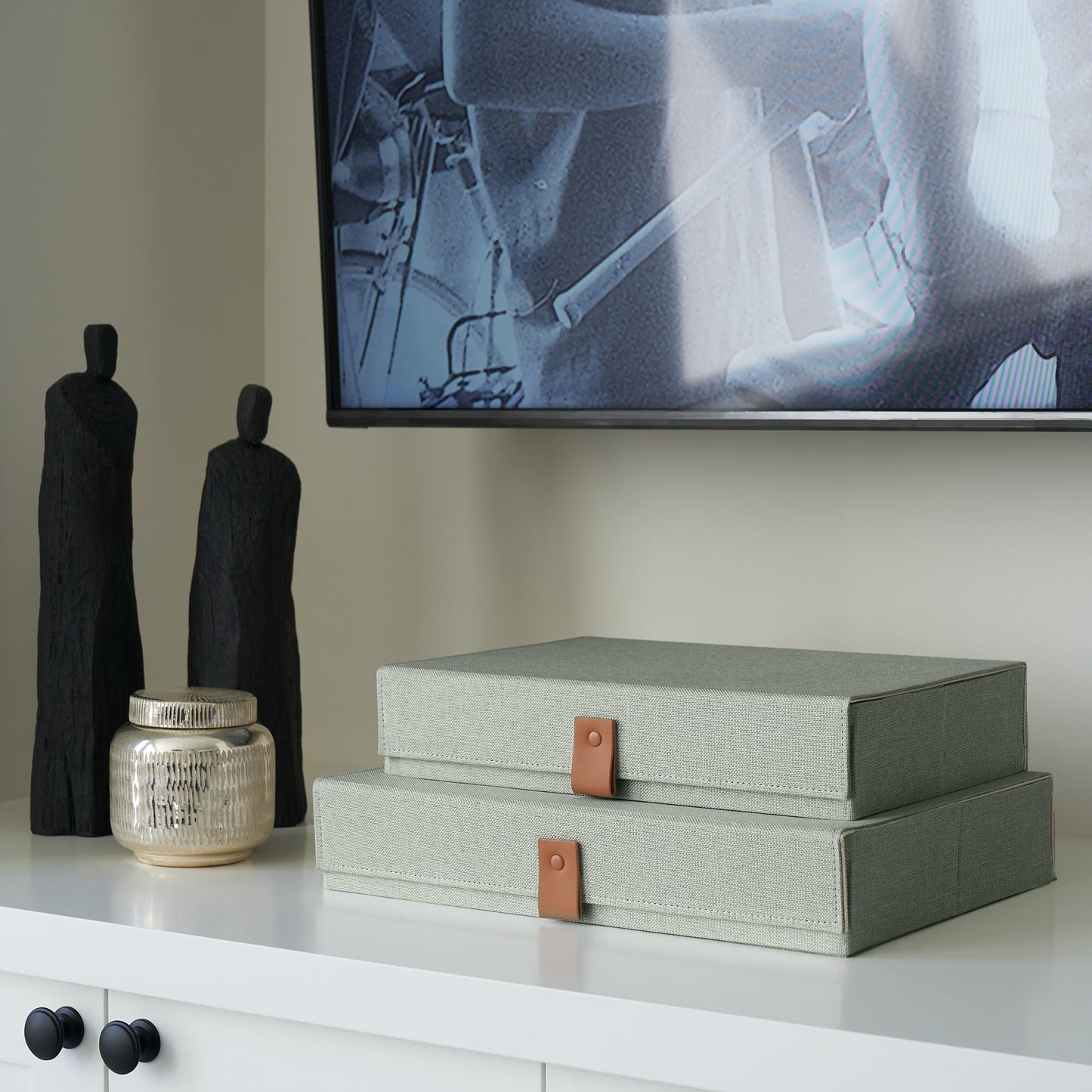 Decorative Photo Storage Boxes with Lids - Set of 2 Beautiful Linen Organizers Are Perfect to Safely Store Your Pictures, Documents, Scrapbooking Supplies, Keepsakes and Other Memories in Style