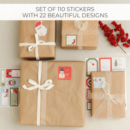 Beautiful Christmas Gift Tag Stickers - 110 Quality Holiday Sticker Labels for Personalizing Your Holiday Presents - Spread Joy and Cheer with These Festive Christmas Name Tags