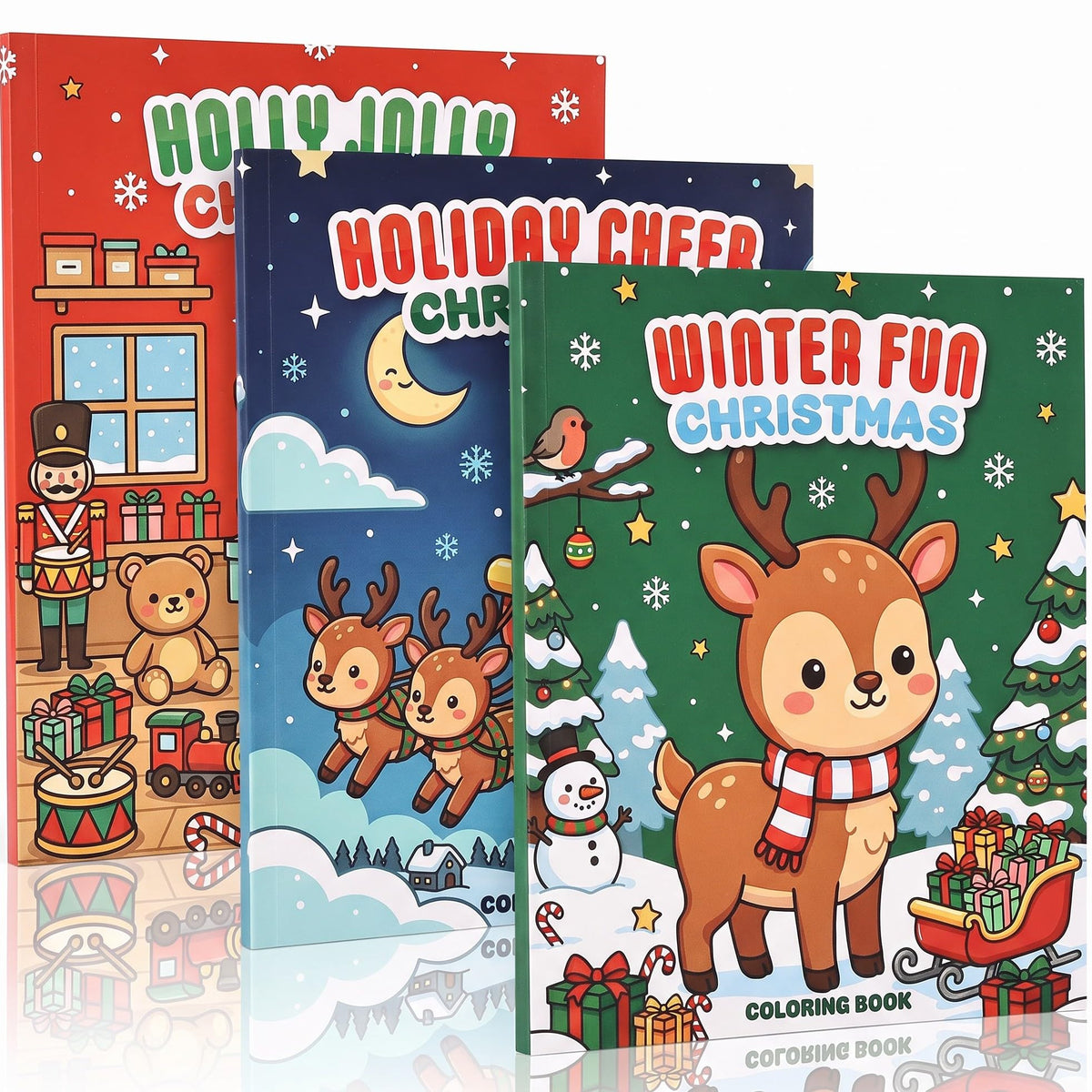 Fun Christmas Coloring Books for Kids Set of 3 - Beautiful Holiday Themes