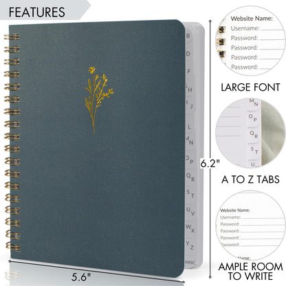 ZICOTO Beautiful Password Book with Alphabetical Tabs - Perfect Pocket Size Password Keeper For Seniors