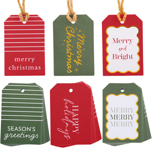 Beautiful Christmas Gift Tags - 48 Quality Craft Labels with Rope for Personalizing Your Holiday Presents - Spread Joy and Cheer with These Festive Christmas Name Tag Stickers