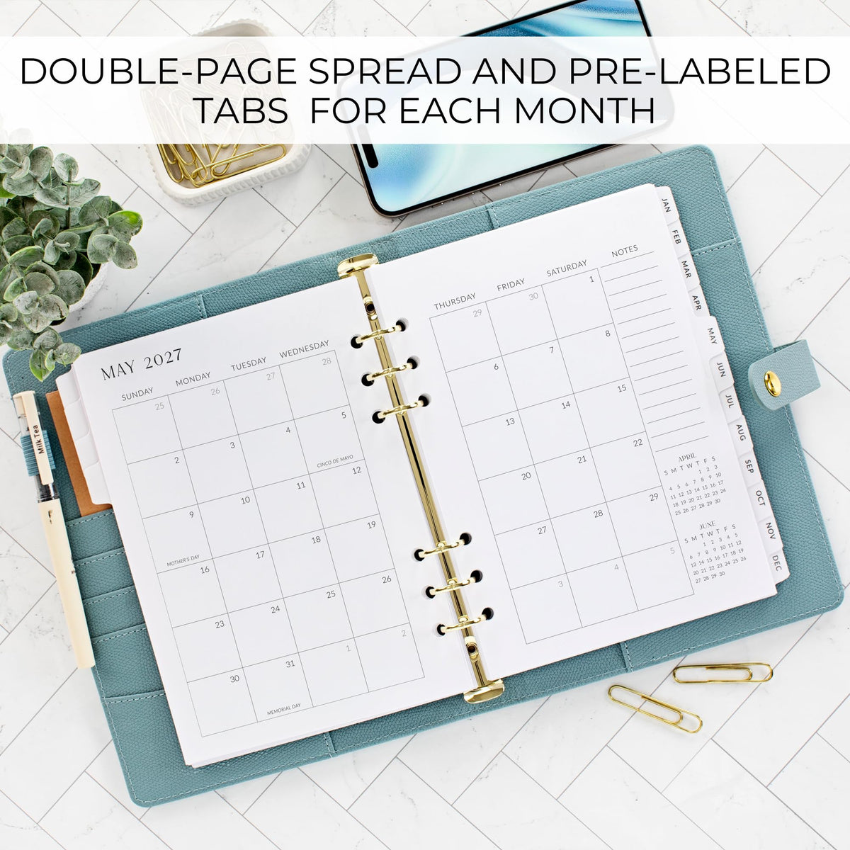 Beautiful 2027-2028 Monthly Planner Inserts for 6 Ring Binders