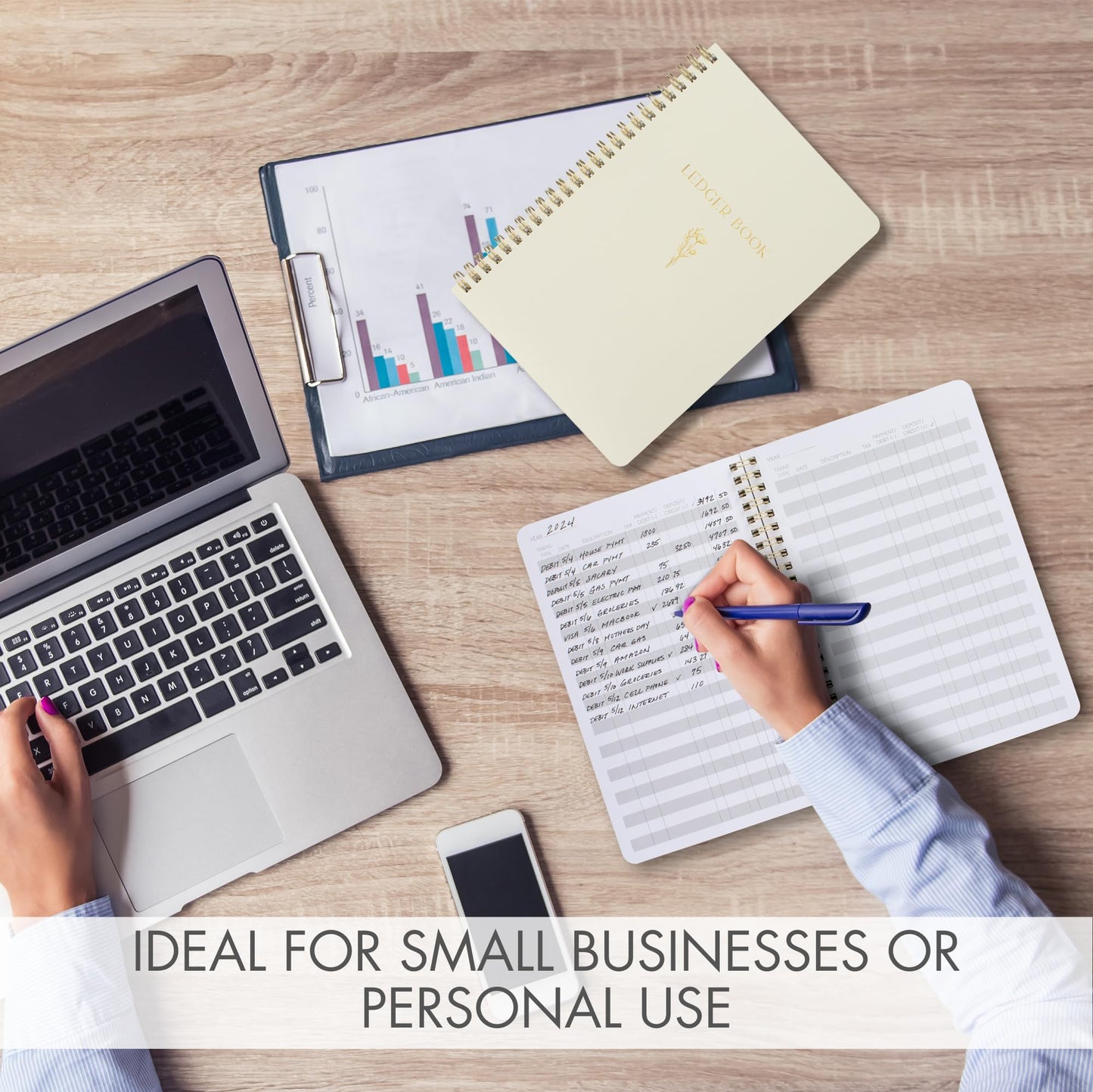 Easy to Use Accounting Ledger Book - The Perfect Expense Tracker Notebook for Your Small Business - Beautiful Personal Finance Checkbook, Income and Expense Log Book