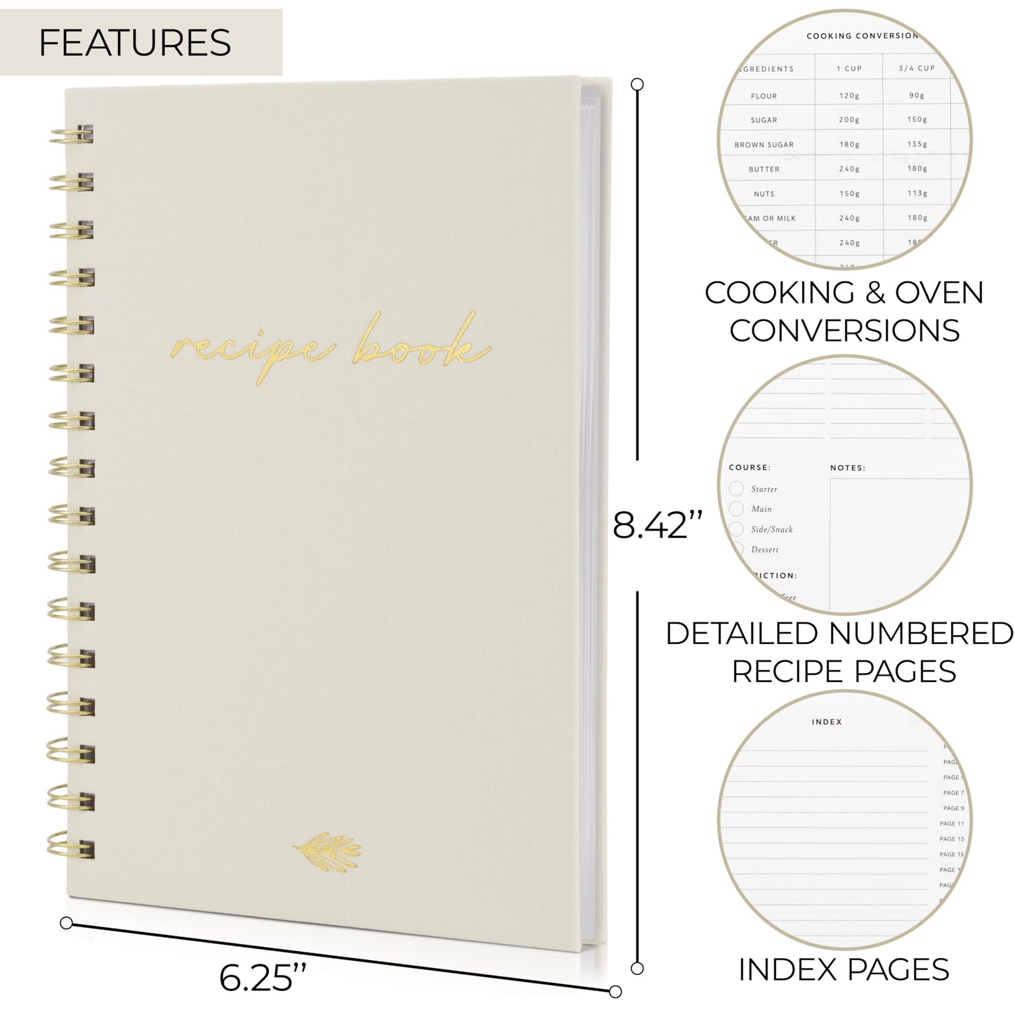 ZICOTO Aesthetic Blank Recipe Book with Linen Cover - The Perfect Recipe Notebook to Write in Your Own Recipes - Beautiful Blank Cookbook to Organize Your Recipes