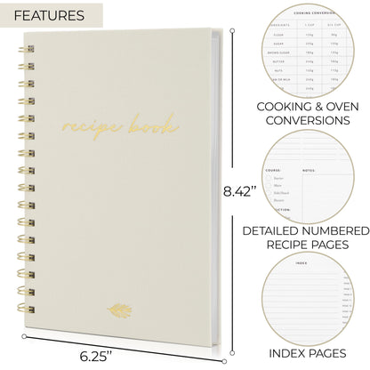 ZICOTO Aesthetic Blank Recipe Book with Linen Cover - The Perfect Recipe Notebook to Write in Your Own Recipes - Beautiful Blank Cookbook to Organize Your Recipes