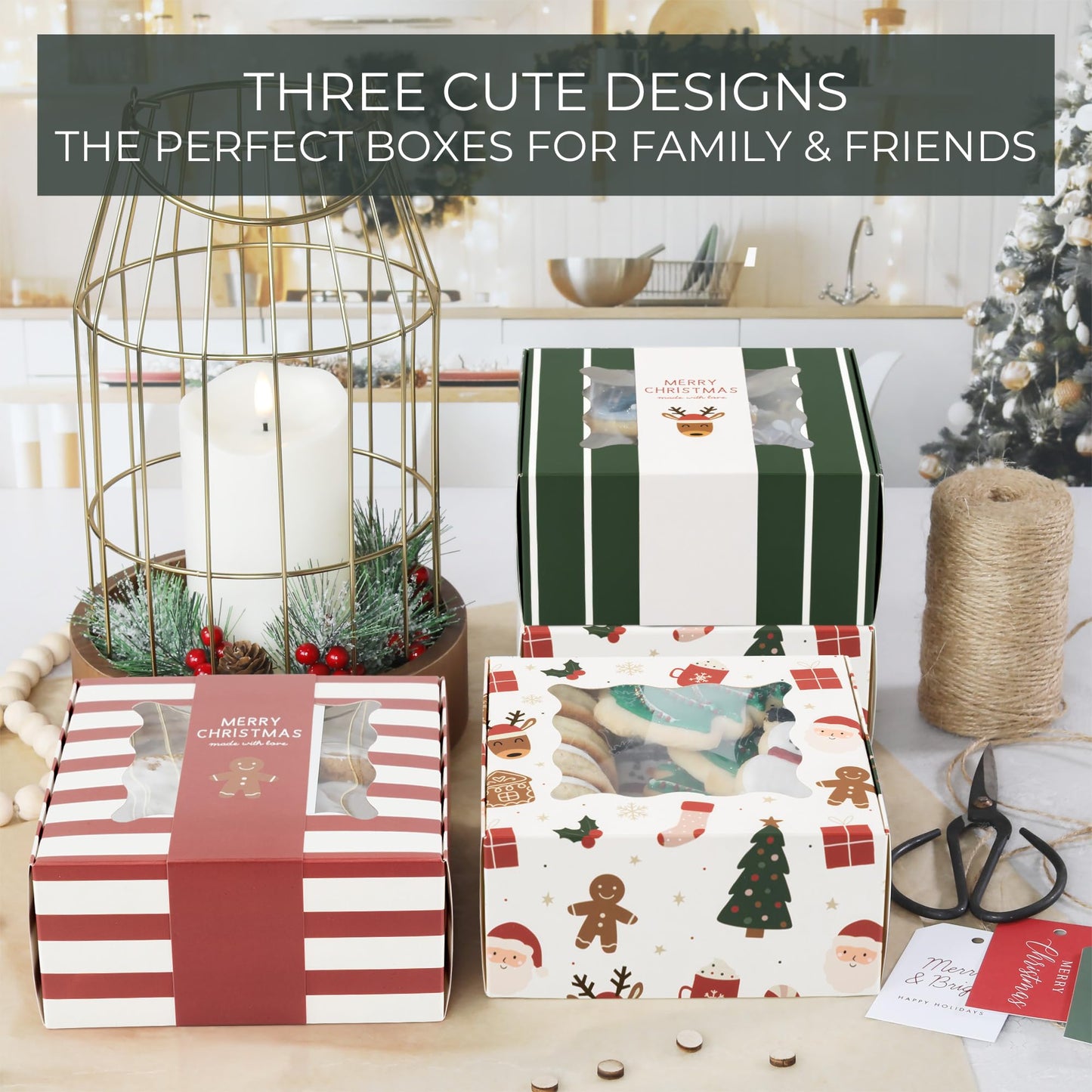 Beautiful Christmas Cookie Boxes Set Of 9 - Cute Containers Are Perfect To Share Delicious Homemade Cookies, Candy Or Cupcakes With Friends & Family - Sturdy Tins With Lids For Holiday Gift Giving