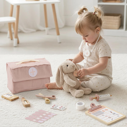 Wooden Doctor Play Set for Toddlers - A Complete Durable Pretend Play Medical Kit for Kids 3-5 with Realistic, Non-Toxic Tools & Carrying Case