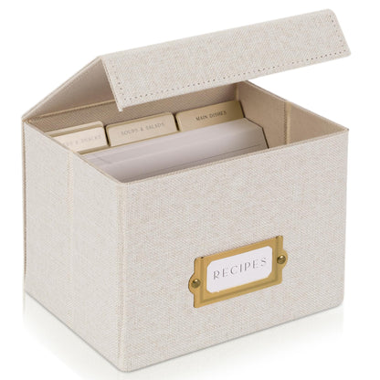 ZICOTO Beautiful Linen Recipe Box - Fits 4x6 inch Recipe Cards to Organize Up to 250 Recipes - Sturdy Card Holder and Great Gift for Any Kitchen - Cards Not Incl.