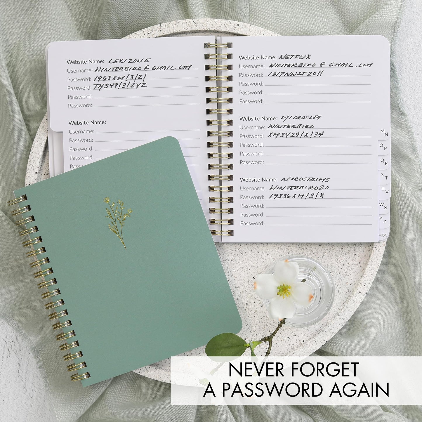 Beautiful Password Book with Alphabetical Tabs - Perfect Pocket Size Password Keeper for Seniors
