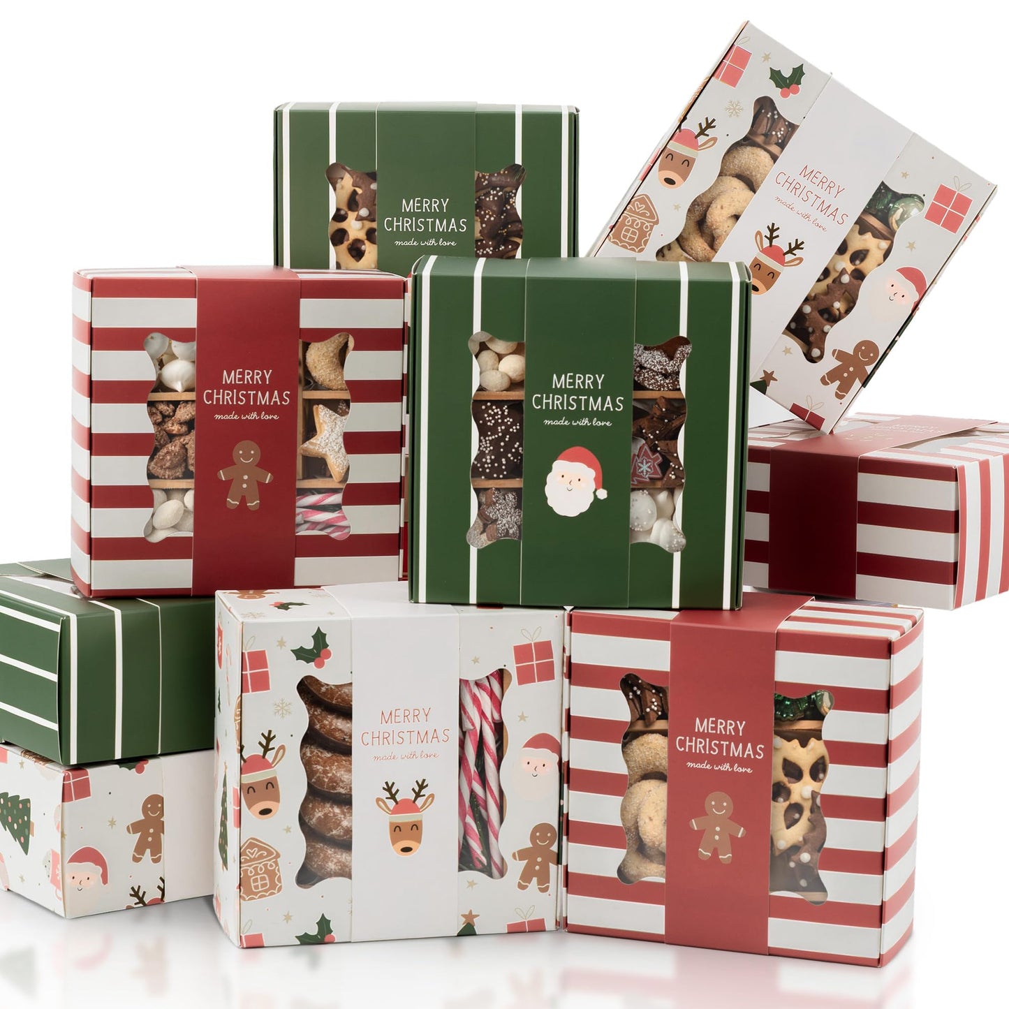 Beautiful Christmas Cookie Boxes Set Of 9 - Cute Containers Are Perfect To Share Delicious Homemade Cookies, Candy Or Cupcakes With Friends & Family - Sturdy Tins With Lids For Holiday Gift Giving