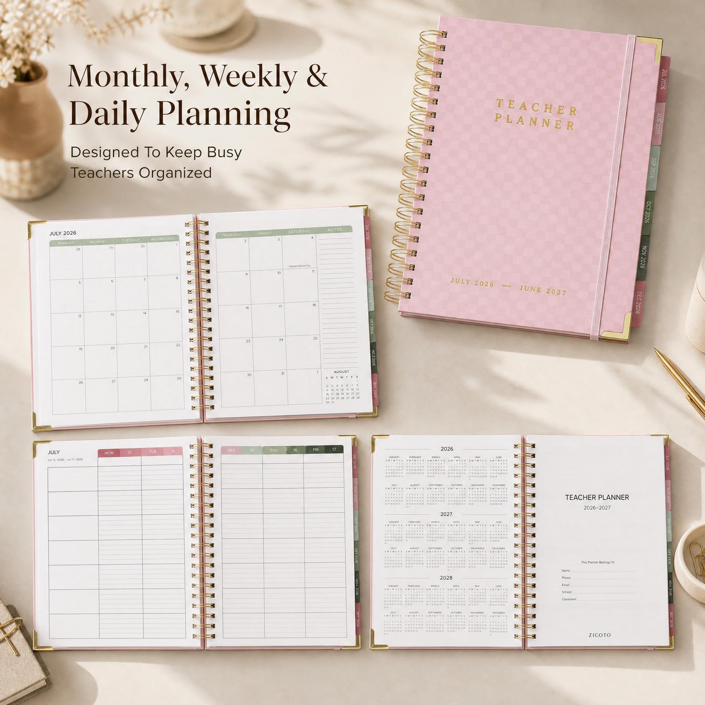 Aesthetic Teacher Planner For The 2026-2027 Academic School Year - Your All Incl. 8.5" x 11" Lesson Plan Book Supplies - Easily Organize Your Daily, Weekly & Monthly Classroom/Homeschool Schedule