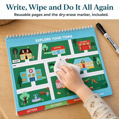 Fun Preschool Workbooks for Kids Age 3-5 - Reusable Dry Erase Tracing Books for Toddlers Ages 3-4 w Dry Erase Marker - 40+ Activities of ABC Letter, Number & Writing Practice for Preschool Learning