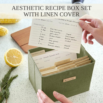 Beautiful Recipe Box with Wooden Lid - Incl. 50x 4x6" Recipe Cards and Matching Dividers to Easily Organize Up to 250 Recipes - A Sturdy Card Holder And Great Gift that Perfectly Fits into Any Kitchen