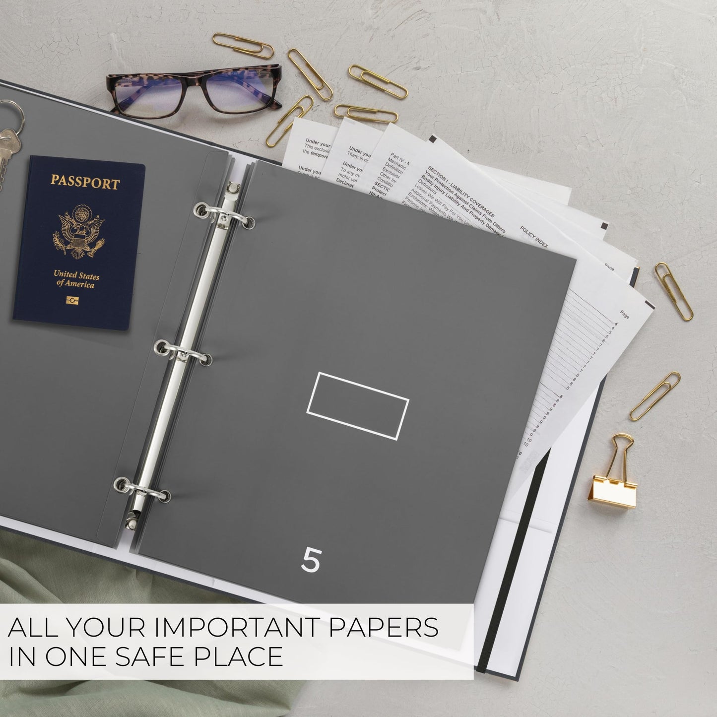 Aesthetic Document Organizer Folio - Linen Cover Life and Family Emergency Binder - Perfect Files Organizer for Your Important Documents, Birth Certificates, Passports, Social Security Cards, Photo