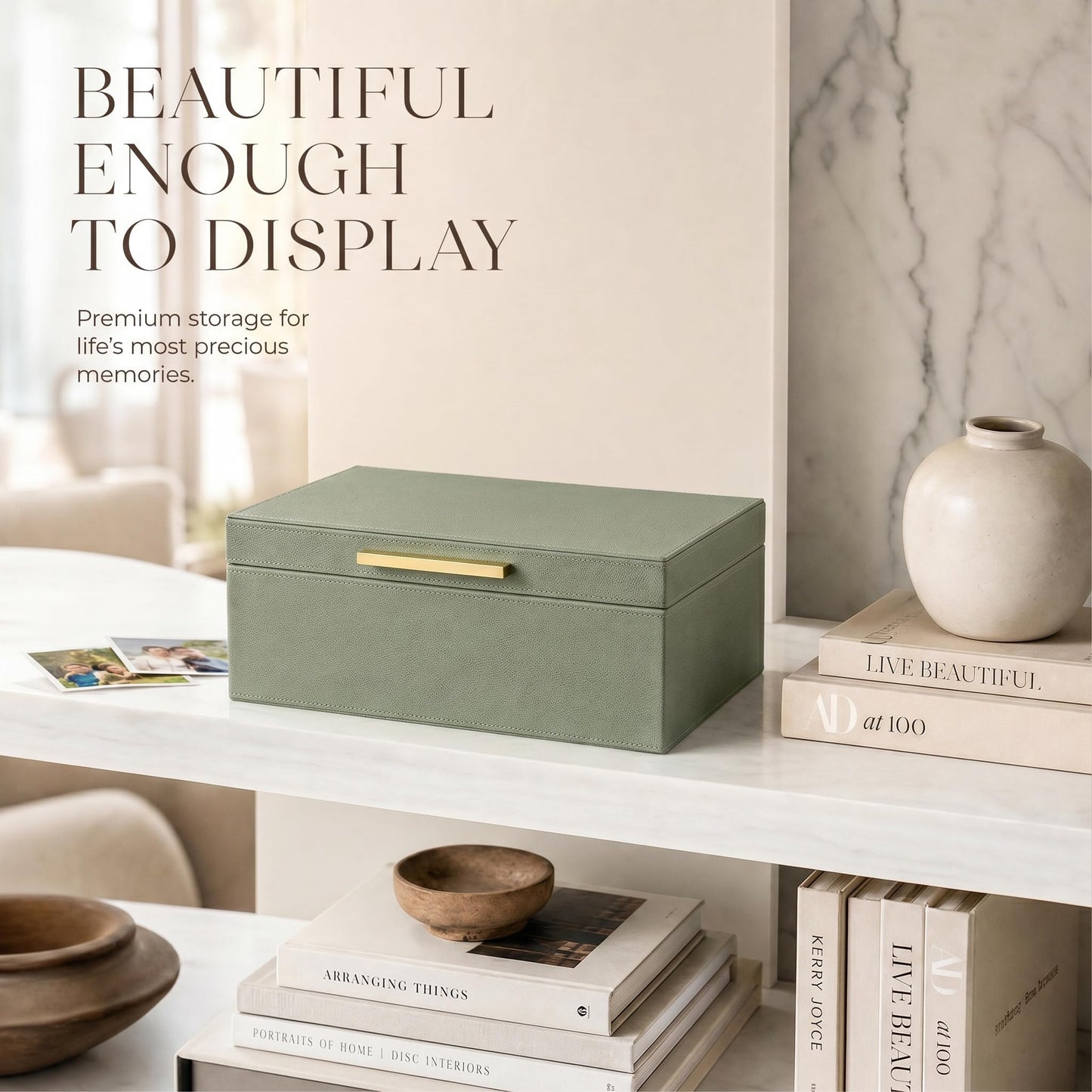 ZICOTO Decorative Photo Storage Box - Sturdy Linen Photo Organizer with Dividers is Perfect to Store Up to 1200 Pictures and 4x6 Photos - Portable Scrapbook Storage Containers with Lid