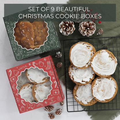 Beautiful Christmas Cookie Boxes Set Of 9 - Cute Containers Are Perfect To Share Delicious Homemade Cookies, Candy Or Cupcakes With Friends & Family - Sturdy Tins With Lids For Holiday Gift Giving