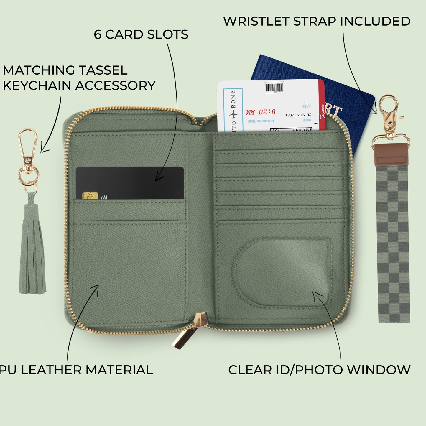 ZICOTO Stylish Passport Holder for Travel with Detachable Wristlet Strap - All-in-One Travel Wallet Organizer for Women, Secure Money Belt Alternative with Card Slots and Tassel Keychain