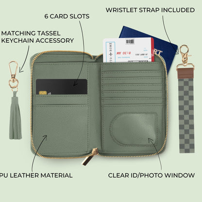 ZICOTO Stylish Passport Holder for Travel with Detachable Wristlet Strap - All-in-One Travel Wallet Organizer for Women, Secure Money Belt Alternative with Card Slots and Tassel Keychain