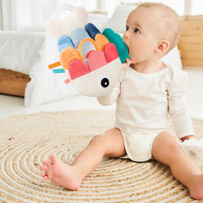 Soft Baby Sensory Toy with Tummy Time Mirror - Entertaining Fish Toy for Infants 0-6, 3-6, 6-12 Months with Rattle & Crinkle Paper - Perfect Montessori for Baby Showers & as Newborn/Infant Gift