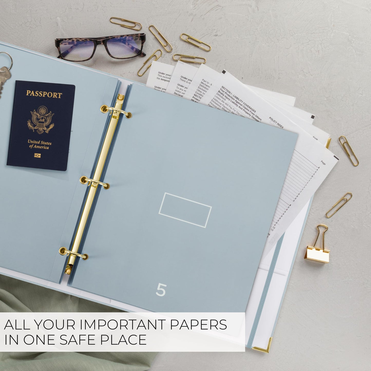 Aesthetic Document Organizer Folio - Linen Cover Life and Family Emergency Binder - Perfect Files Organizer for Your Important Documents, Birth Certificates, Passports, Social Security Cards, Photo