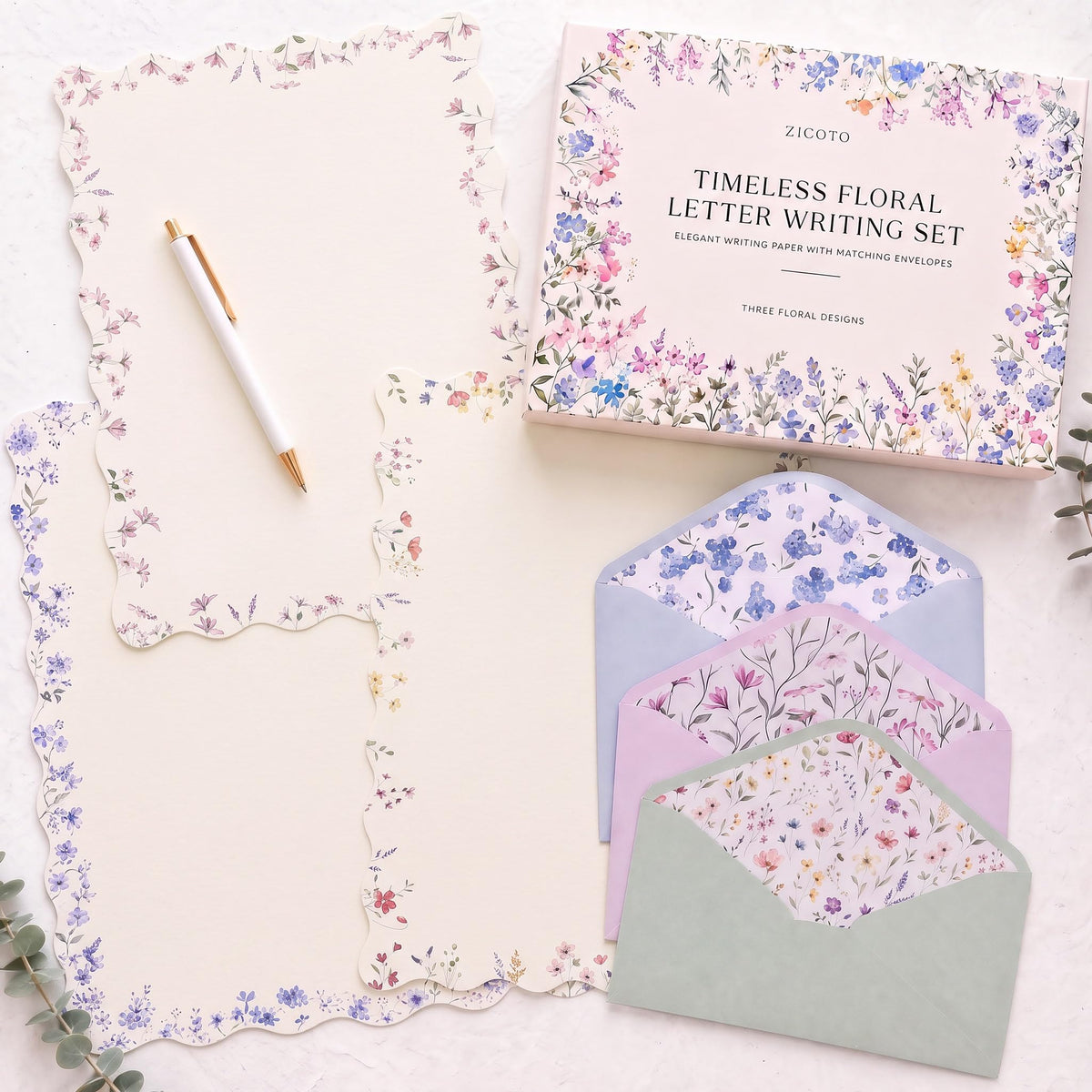 Beautiful Stationery Set with Envelopes - Scalloped Letter Writing Paper