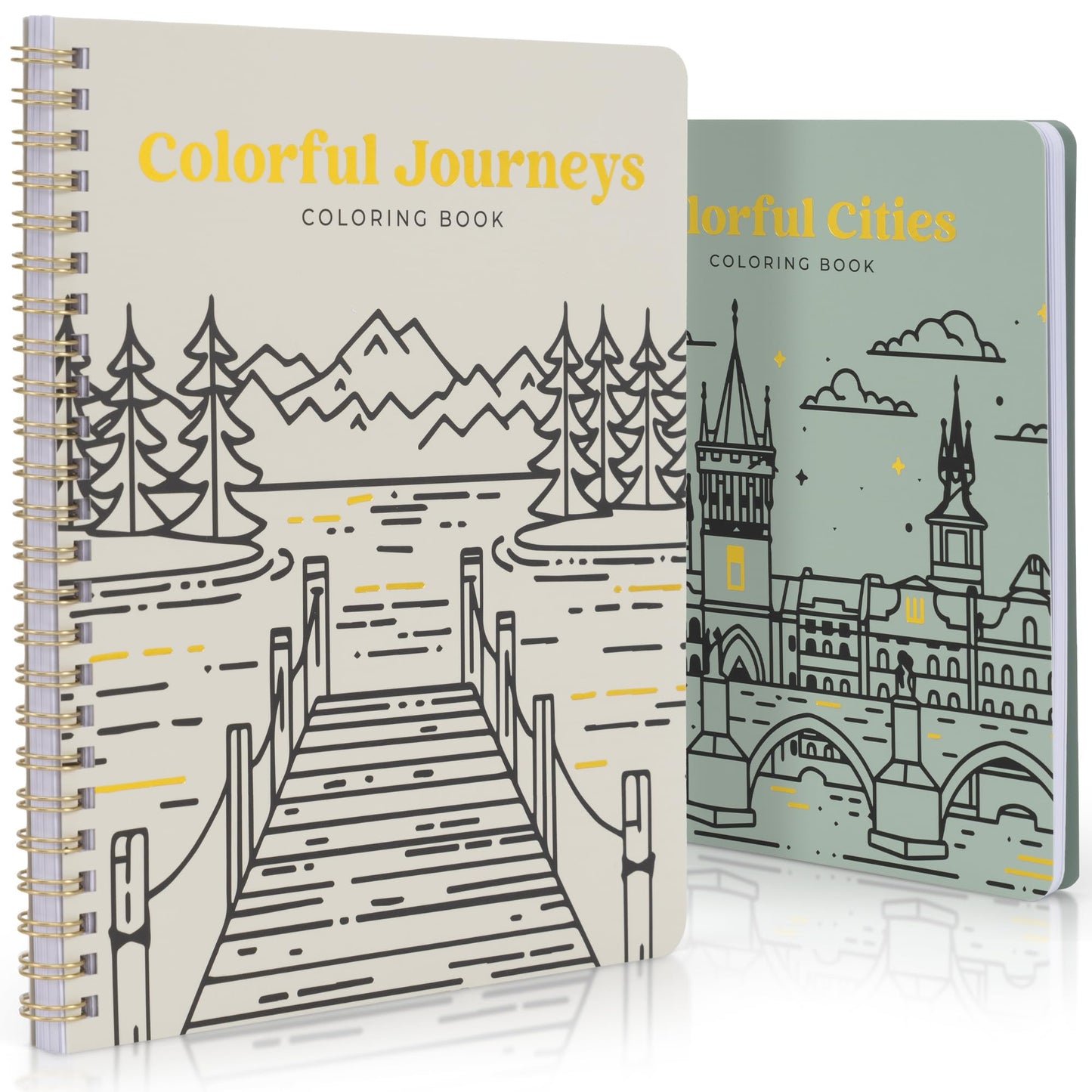 Beautiful Adult Coloring Book Set of 2 for Relaxation - Inspirational Adventures and Landmarks Scenery for The Spirit of Wanderlust - Perfect Stress-Relieving Gift for Women (Journeys & Cities, 2)
