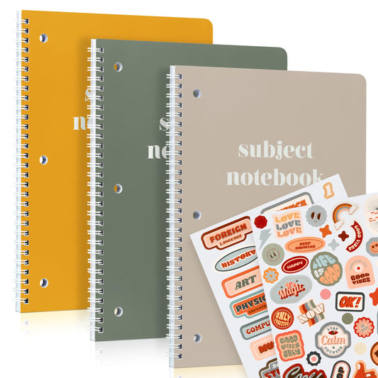 ZICOTO Aesthetic Spiral Subject Notebook Set of 3 For School or College - The Perfect 8" x 10.5" College Ruled Notebook with Premium Paper - Cute Student Supplies to Stay Organized at School
