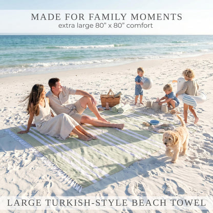 ZICOTO Beach Blanket Oversized for Family Beach Days & Picnics – Large Turkish Beach Towel, Quick-Drying and Sand-Resistant – Soft 80x80 Inch Outdoor Blanket, Lightweight Cotton Blend