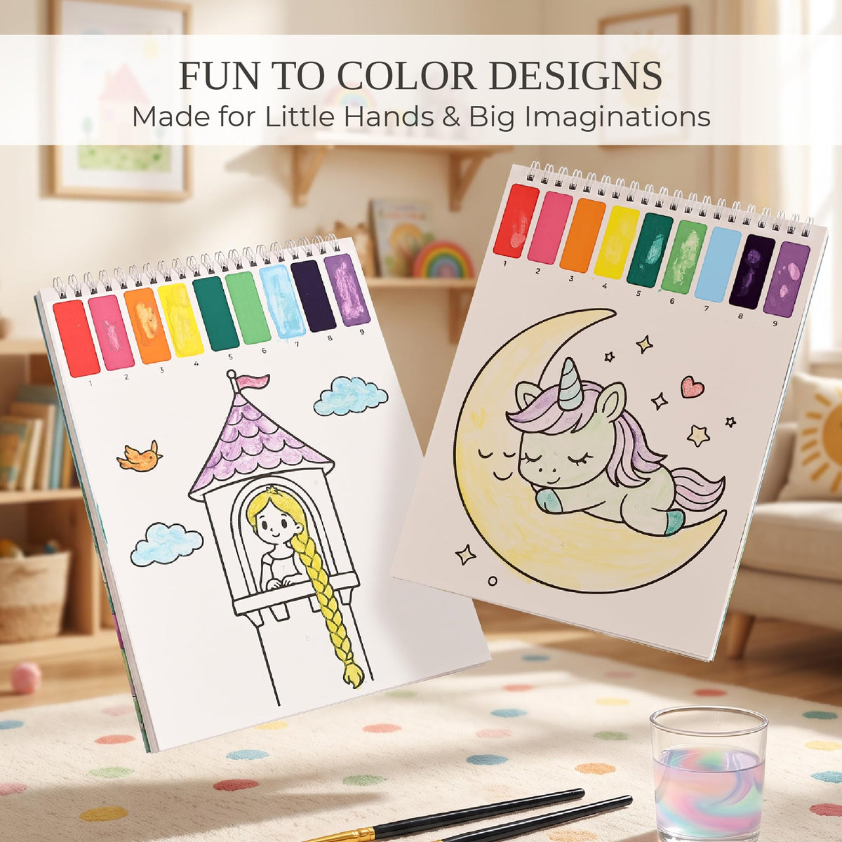 Fun Watercolor Books for Kids and Toddlers - Set of 2 Paint by Number Books