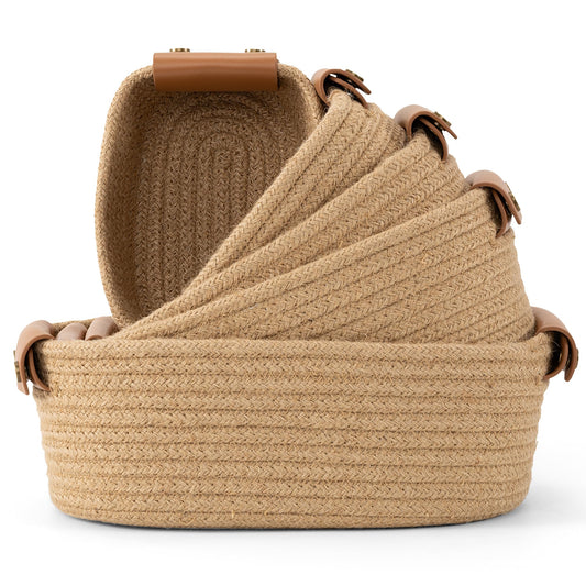 Beautiful Storage Basket Set of 5 - Sturdy Jute Rope Baskets for Shelves Are Perfect for Organizing Your Home - Quality Storage Bins Easily Fit With Any Nursery or Bedroom Decor