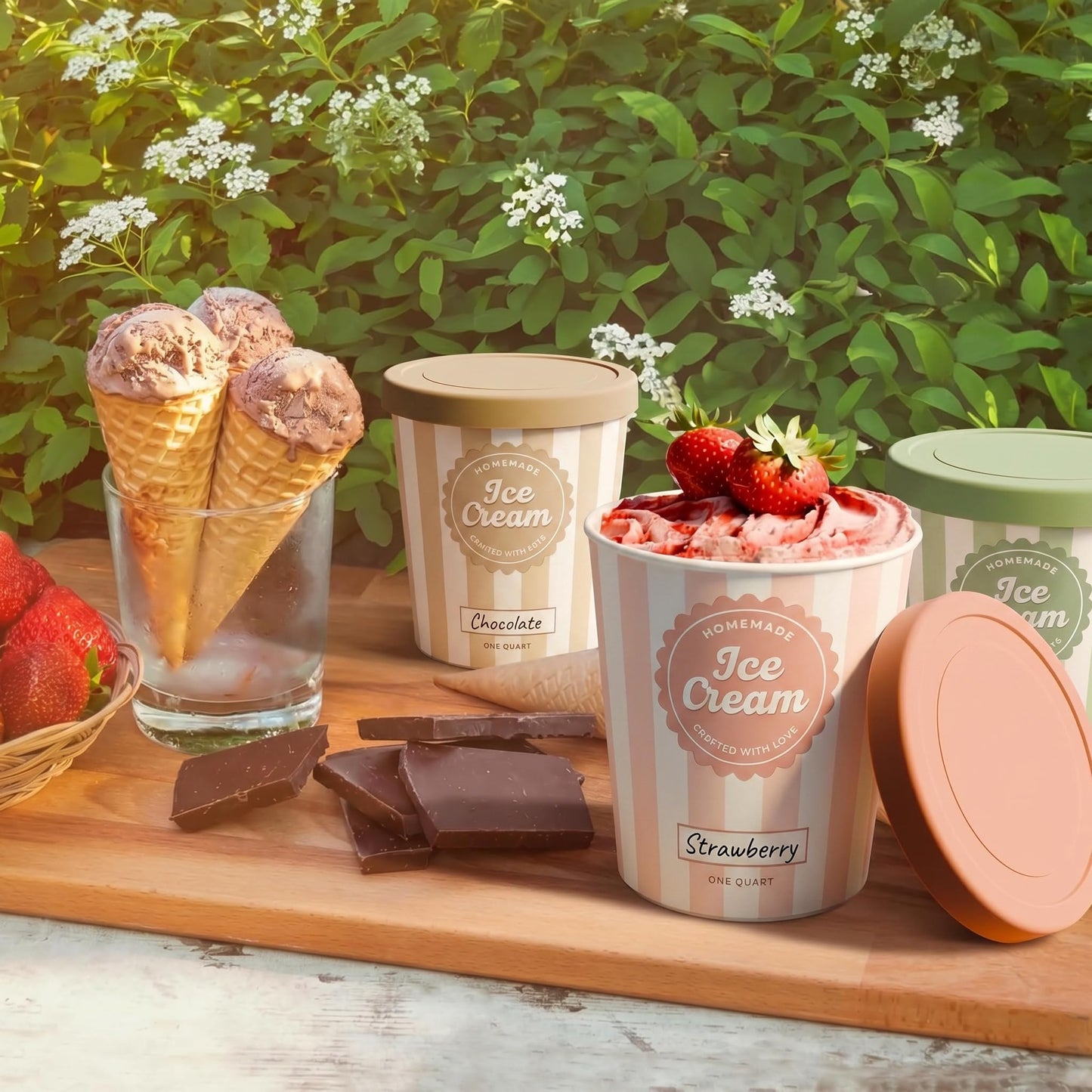 ZICOTO Set of 3 Reusable Ice Cream Containers 1 Quarts ea. - Perfect for Homemade Sorbet, Frozen Yogurt Or Gelato - Stackable Storage Pint Containers, Stickers And Lids Stores Easily In Freezer