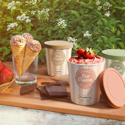 ZICOTO Set of 3 Reusable Ice Cream Containers 1 Quarts ea. - Perfect for Homemade Sorbet, Frozen Yogurt Or Gelato - Stackable Storage Pint Containers, Stickers And Lids Stores Easily In Freezer