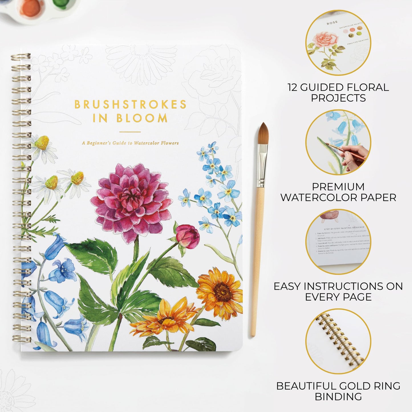 Beautiful Watercolor Workbook for Beginners - Relaxing & Easy to Paint Water Coloring Book with Floral Designs on Premium Paper - Perfect for Gifting to Spark Creativity & Joy for Adults