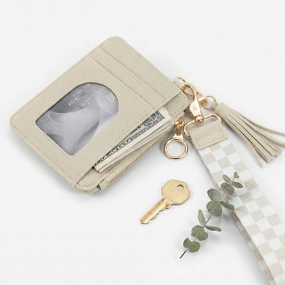 Stylish Wristlet Wallet for Women - Slim Design Credit Card Holder w/ Plenty of Storage incl. Clear ID Window & Zipper Pocket - Easy Carry RFID Blocking Keychain Wallet w/ Tassel, Lanyard & Gold Rings