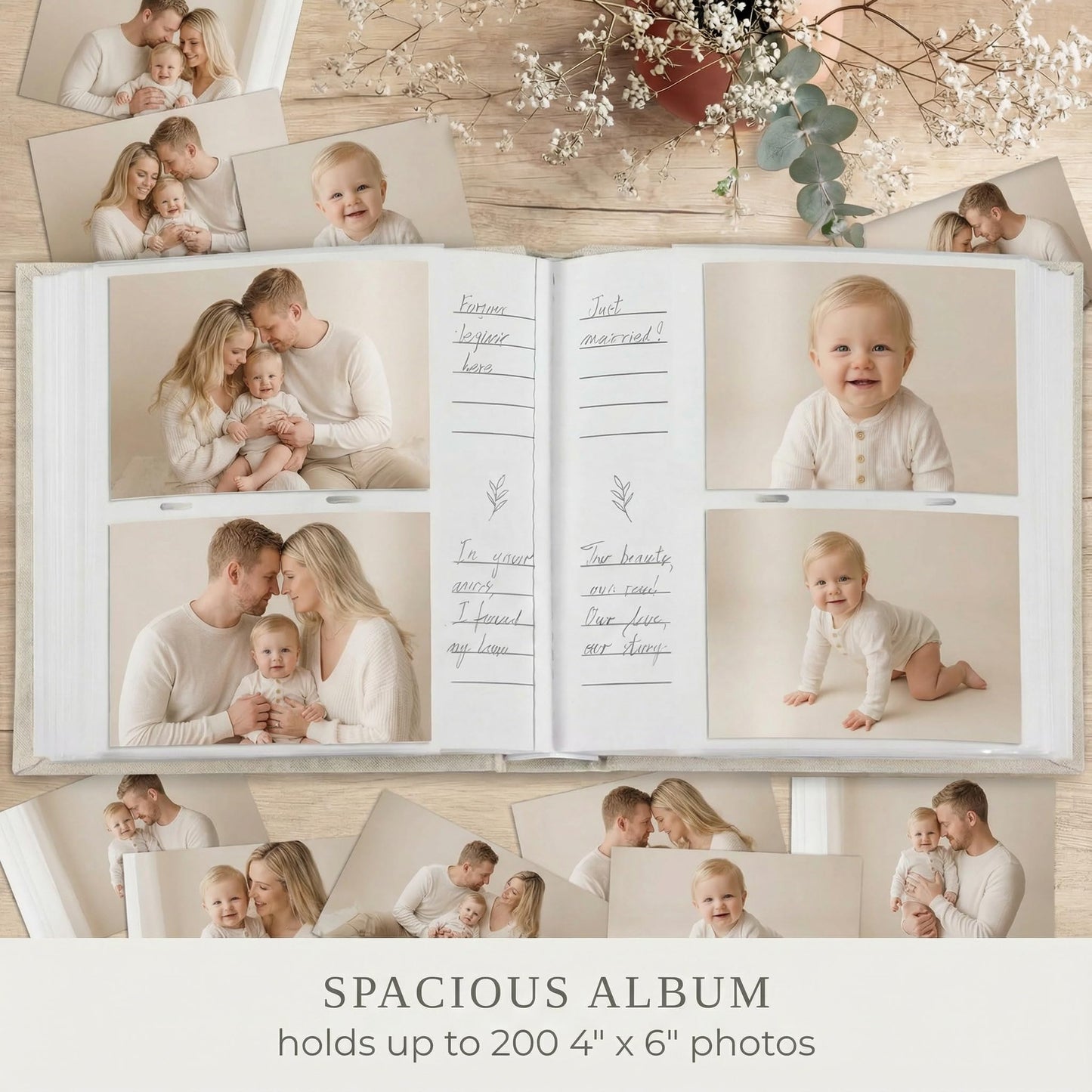 Beautiful Photo Album for 4x6 Pictures - Perfect Picture Book for Wedding, Baby Shower and more - 200 Photo Slots Albums to Collect Your Memories