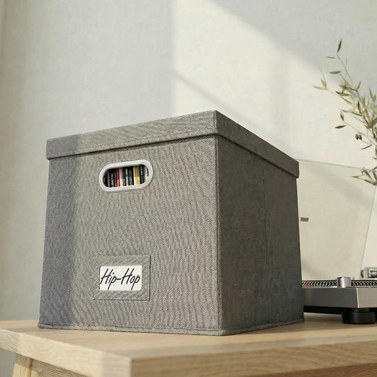 ZICOTO Decorative Vinyl Record Storage Box for 50+ Single Records - Sturdy and Easy to Carry LP Holder with Lid - The Perfect Storage Crate for Your Valuable Album Collection