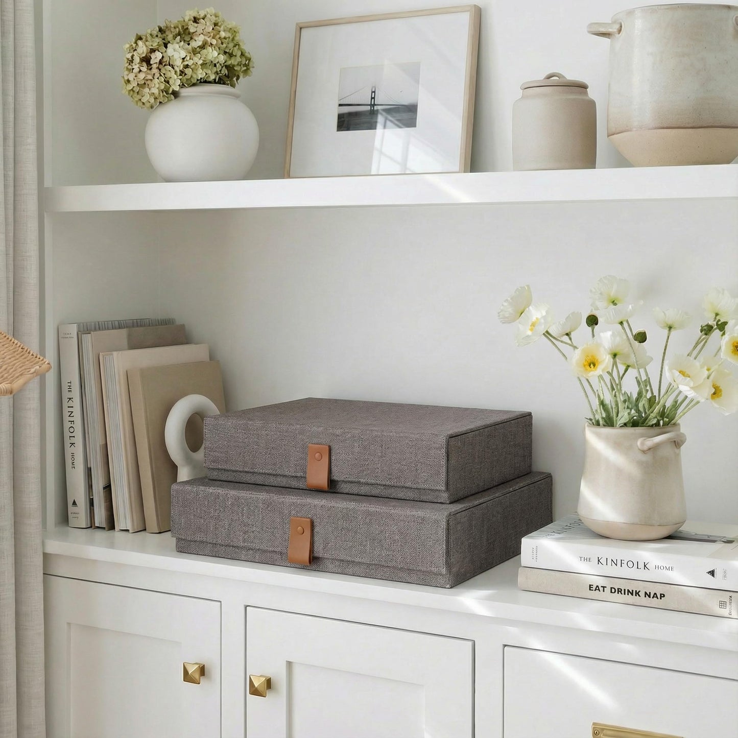 Decorative Photo Storage Boxes with Lids - Set of 2 Beautiful Linen Organizers Are Perfect to Safely Store Your Pictures, Documents, Scrapbooking Supplies, Keepsakes and Other Memories in Style
